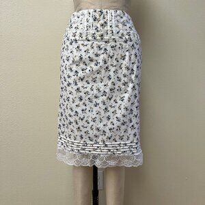 NWOT Deadstock 2000s Floral Lace Trim Pleated Pencil Skirt Medium